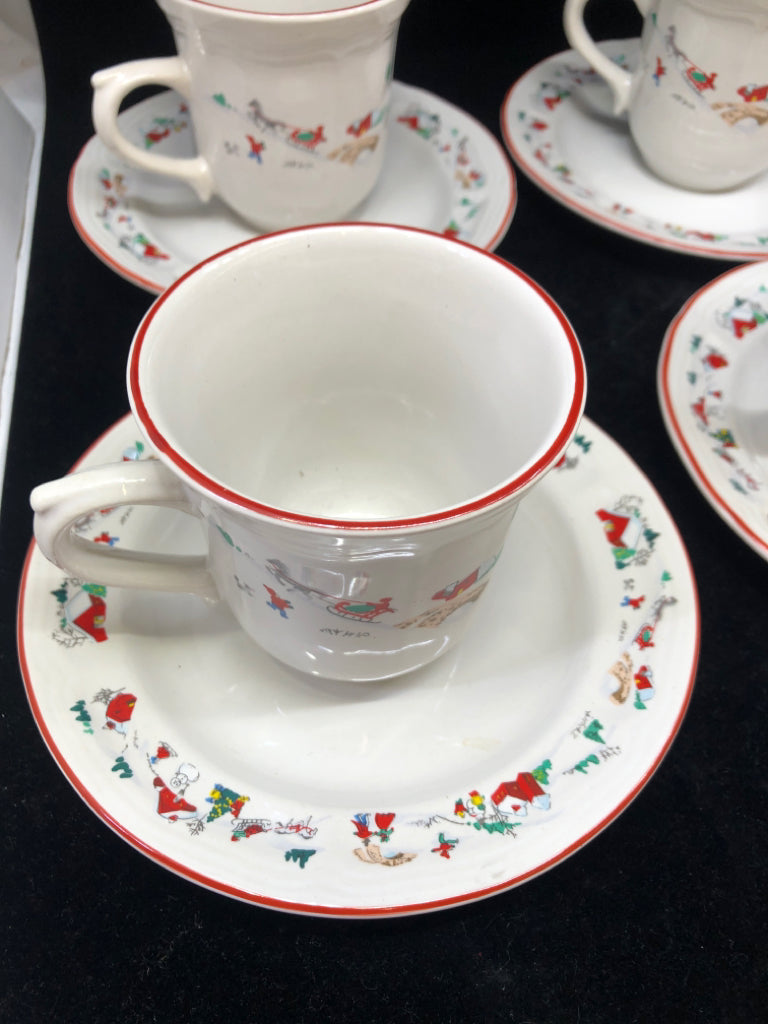 14PC WINTER VILLAGE SCENE- 7 TEACUP 7 SAUCER SET.