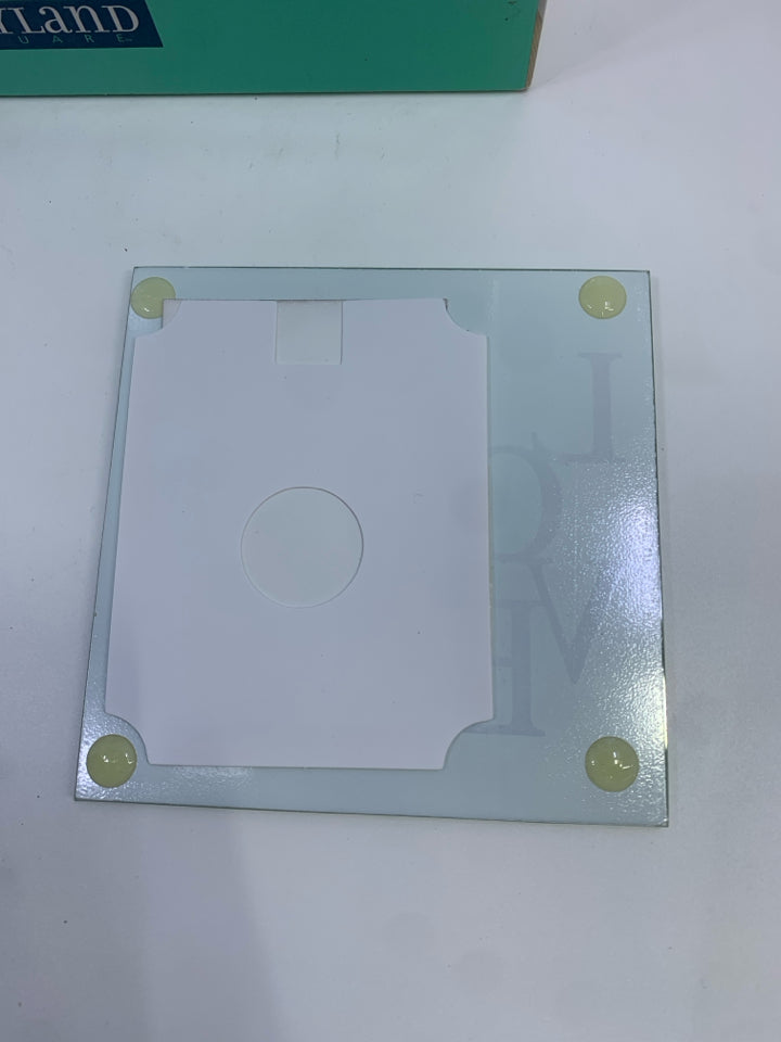 4PK GLASS LOVE COASTERS IN BOX.