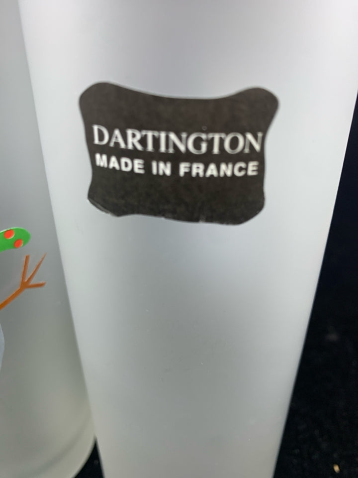 4 TALL FROSTED GLASSES W/ SNOWMEN.