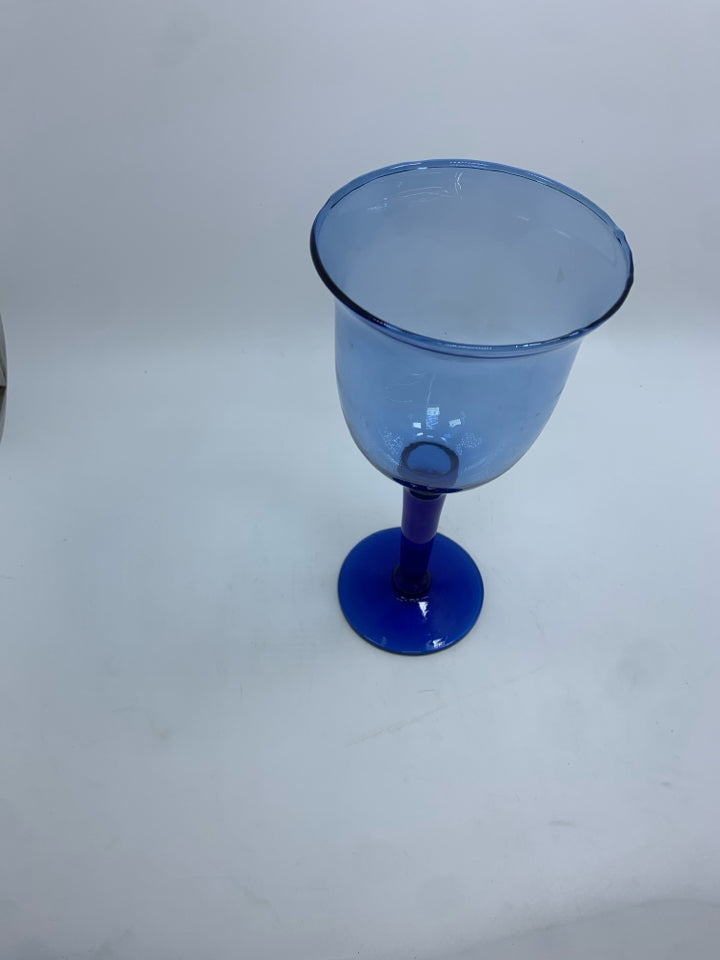COBALT BLUE GLASS CANDLE HOLDER.