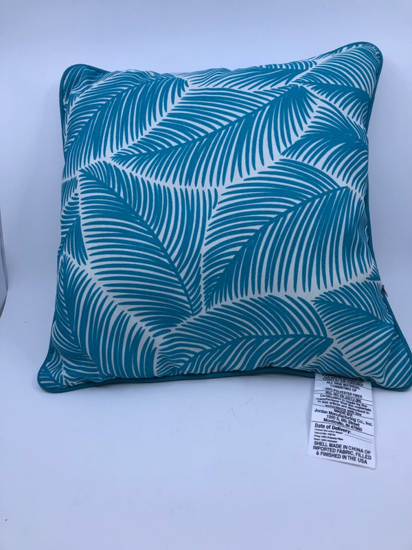 NEW TEAL FEATHER OUTDOOR PILLOW.