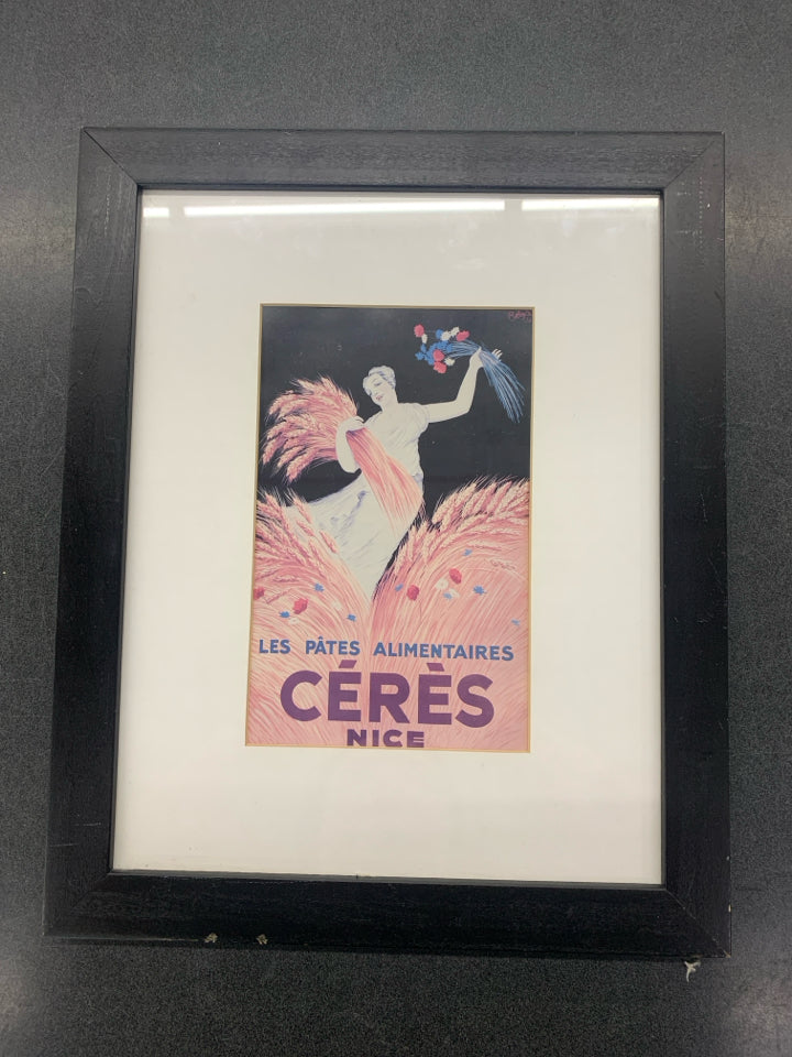 LES PATES WOAMN IN WHEAT FEILD IN BLACK FRAME WALL ART.
