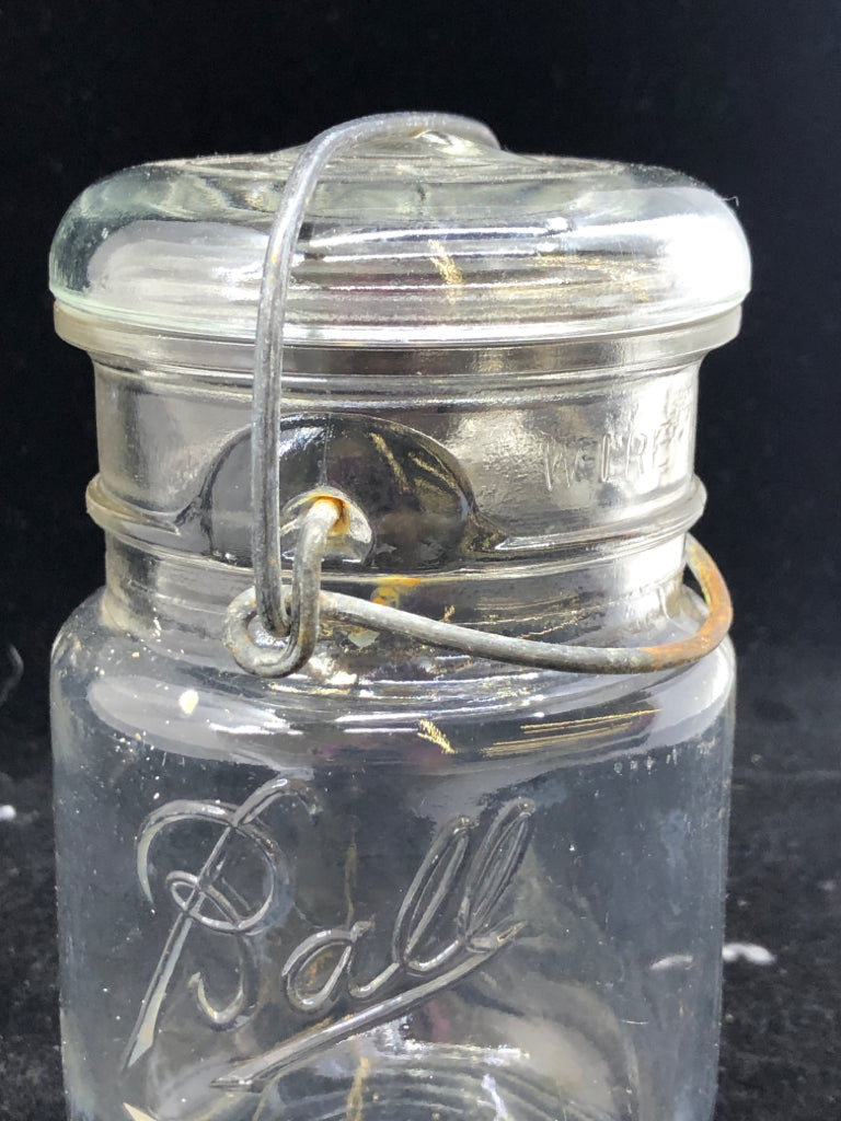 VTG BALL MASON JAR W METAL CLASP.
