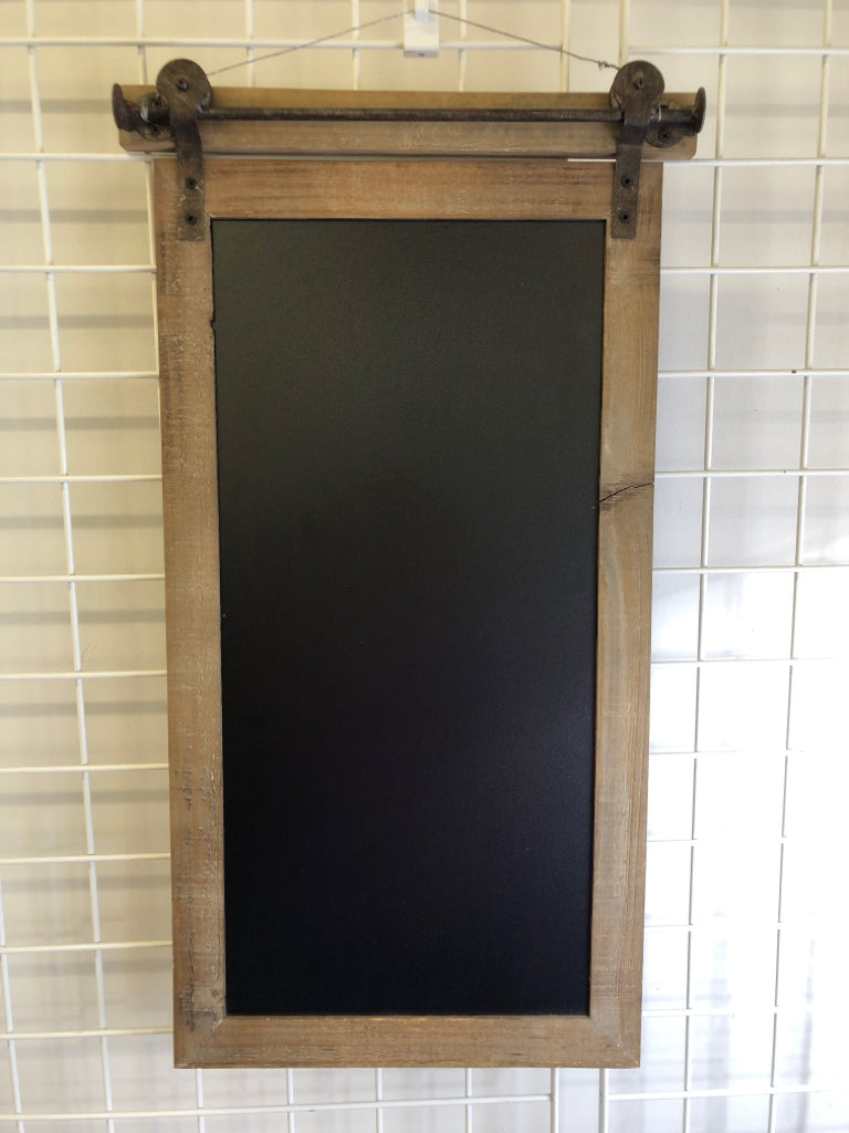 WHITE WASHED WOOD FARMHOUSE STYLE CHALK BOARD.