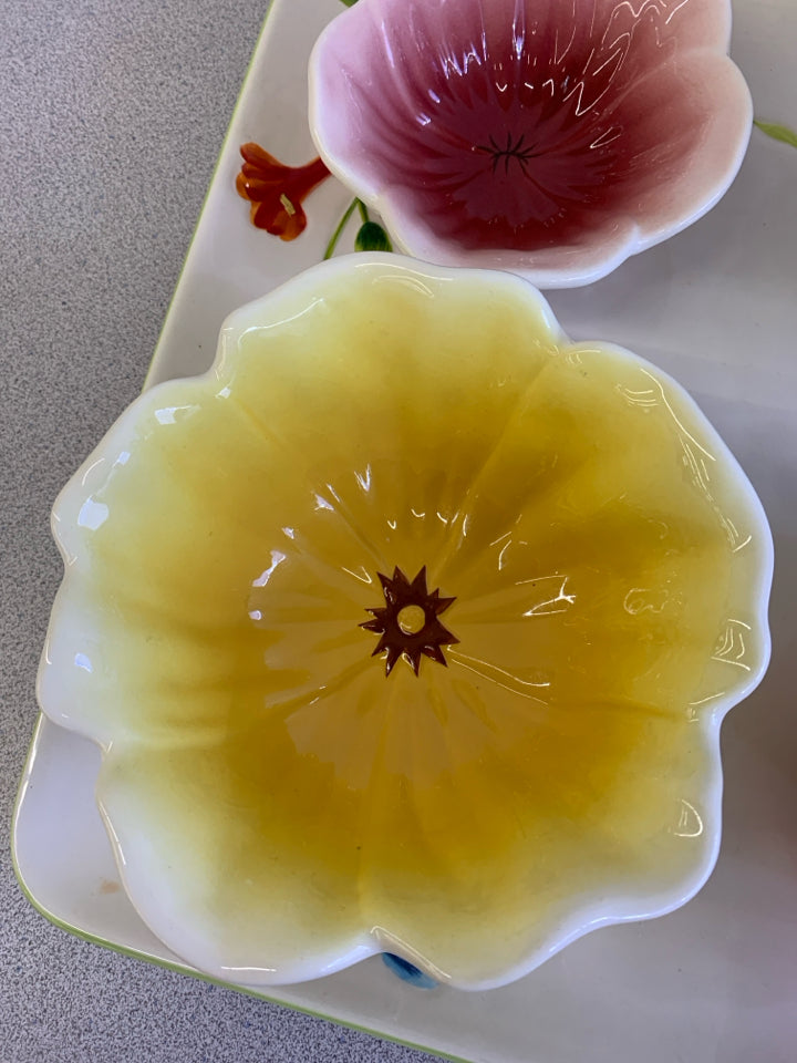 5 PC CERAMIC FLOWER TRAY/BOWLS SET GARDEN BOUQUET.
