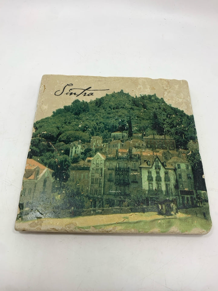VILLAGE SCENE SLATE TRIVET/WALL DECOR.