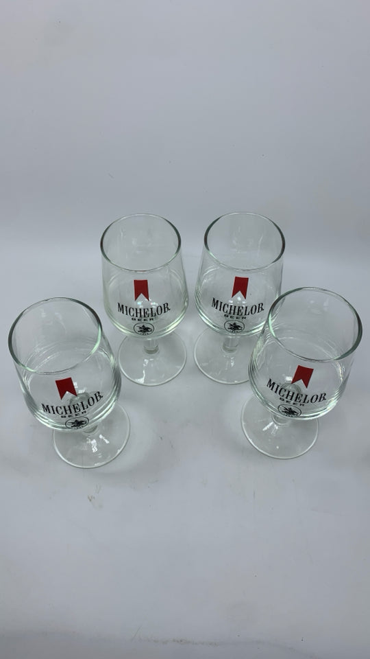 5 MICHELOB BEER FOOTED GLASSES.