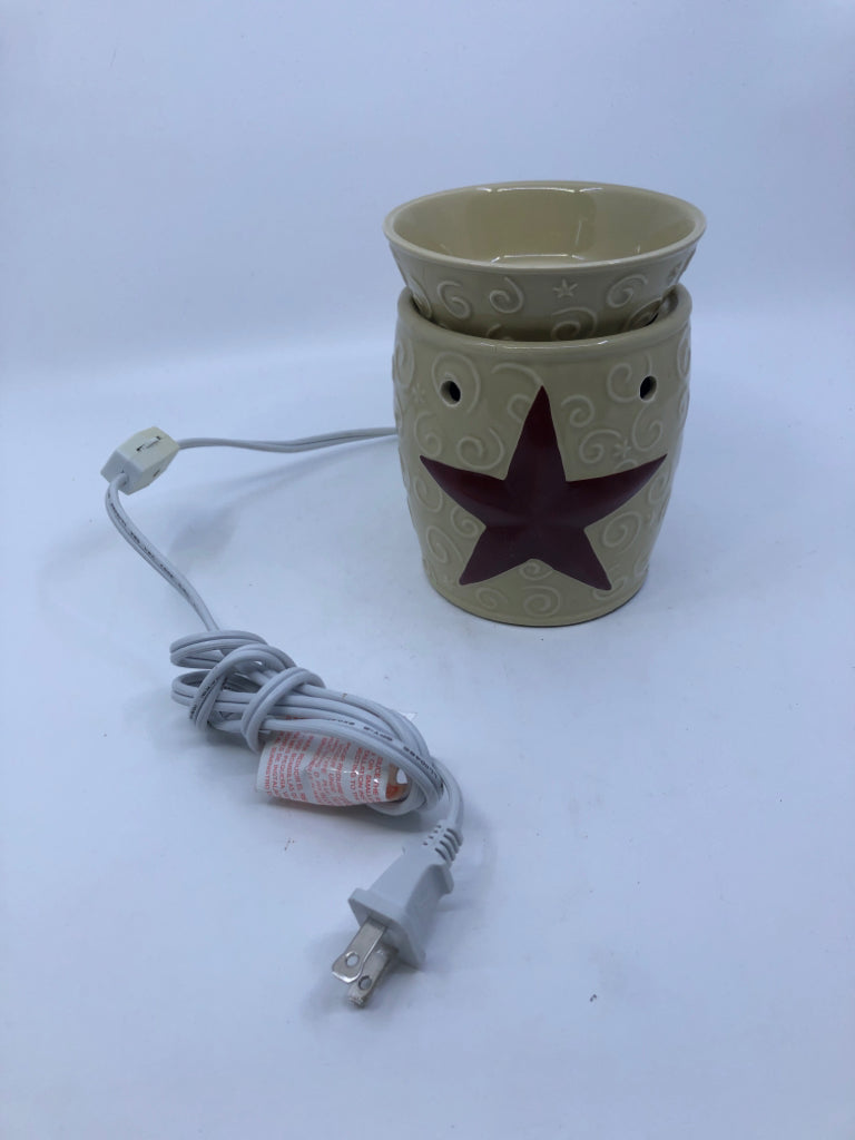 TAN SCENTSY PRIMITIVE RED STAR WAX WARMER.
