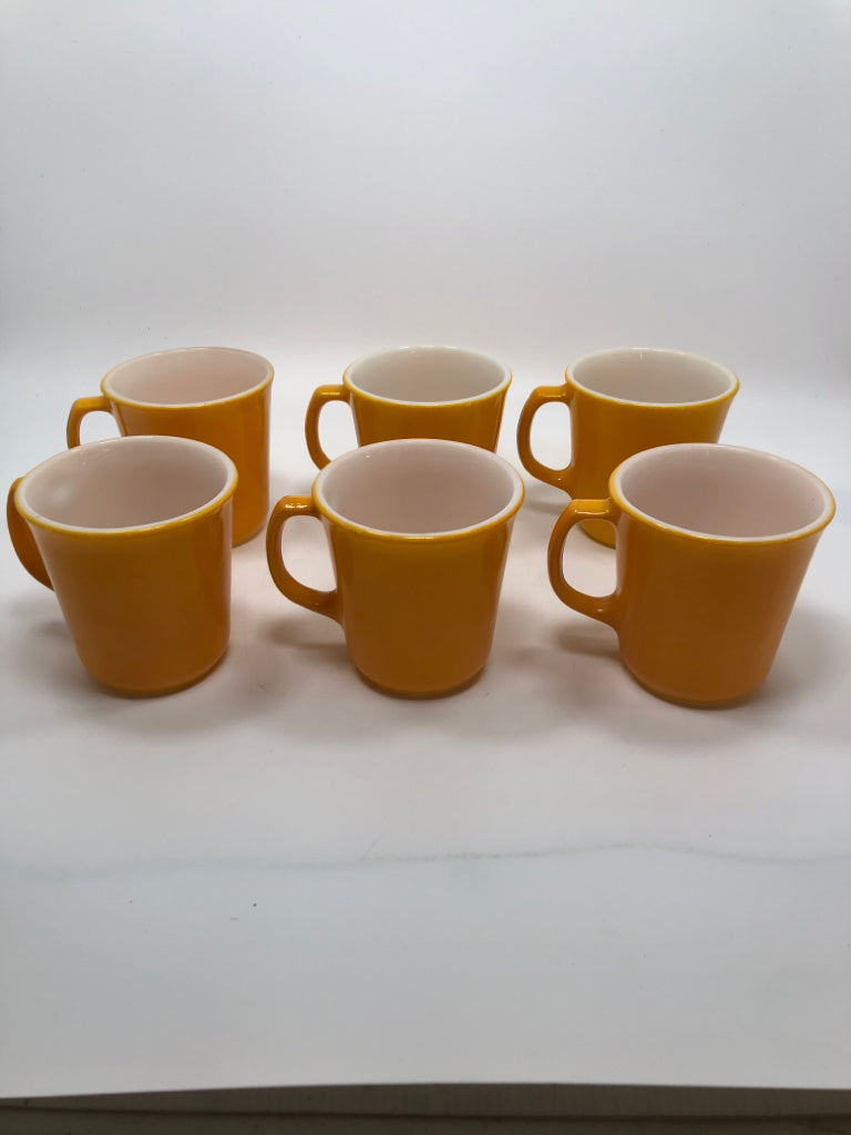 6 VTG YELLOW CORNING MILK GLASS MUGS.