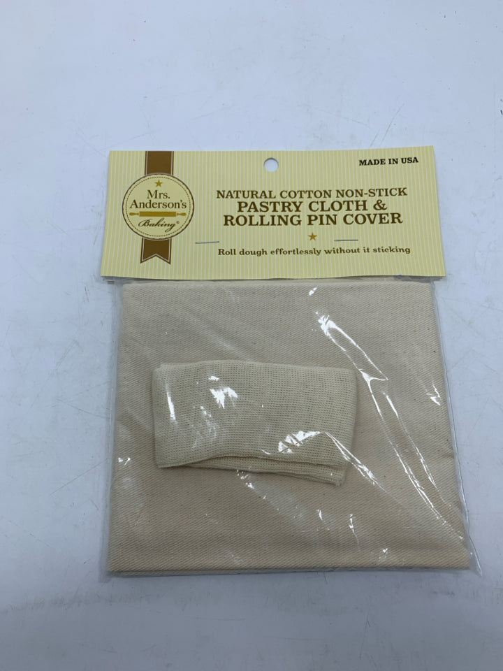 NIP NATURAL COTTON PASTRY CLOTH & ROLLING PIN COVER.