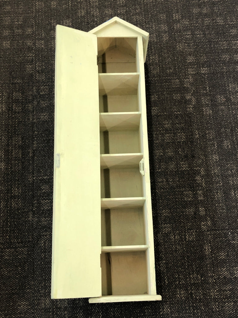 TALL WOODEN HOUSE BOOKSHELF W/PAINTED FLORALS.
