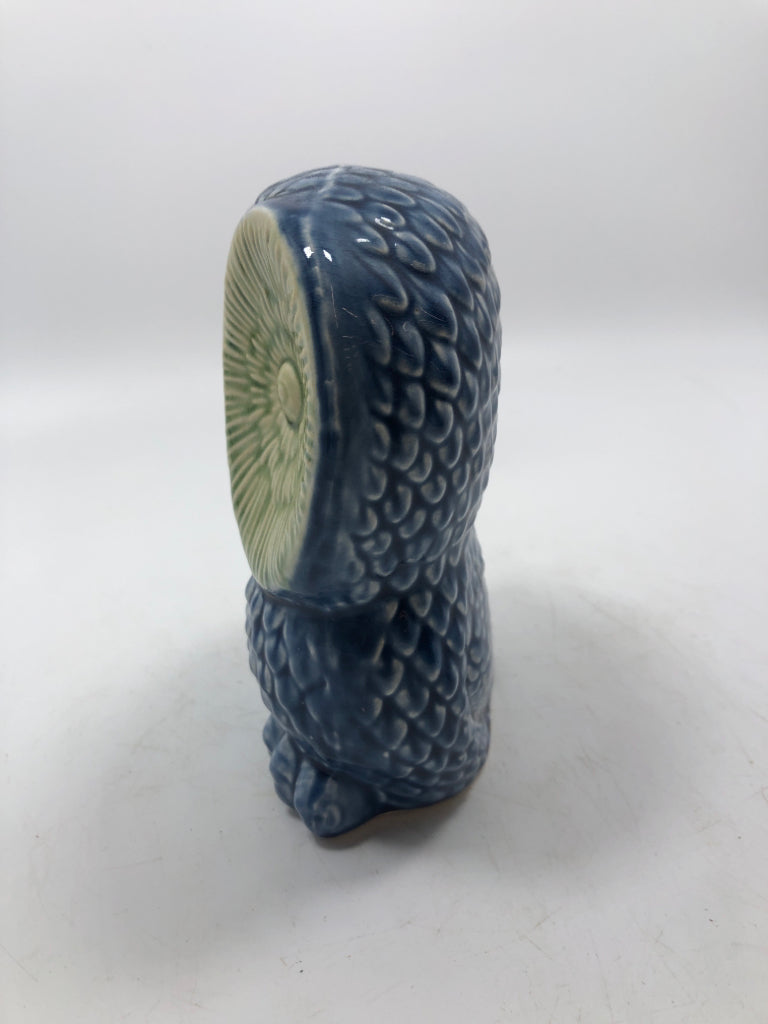 BLUE/GREEN GLAZED OWL FIGURE.
