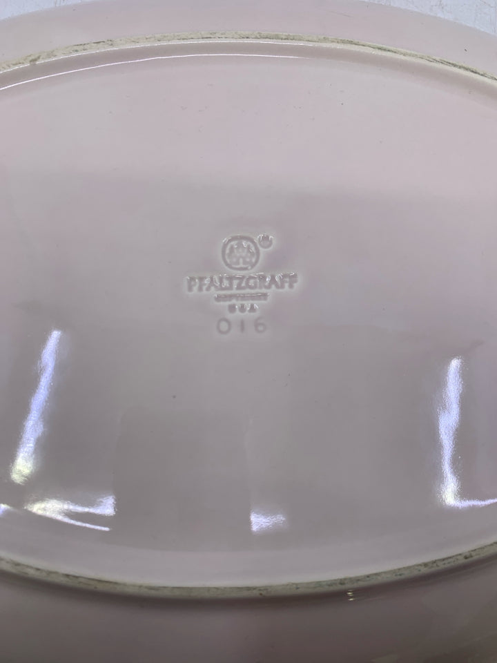CREAM OVAL PLATTER W/ PINK EDGE.