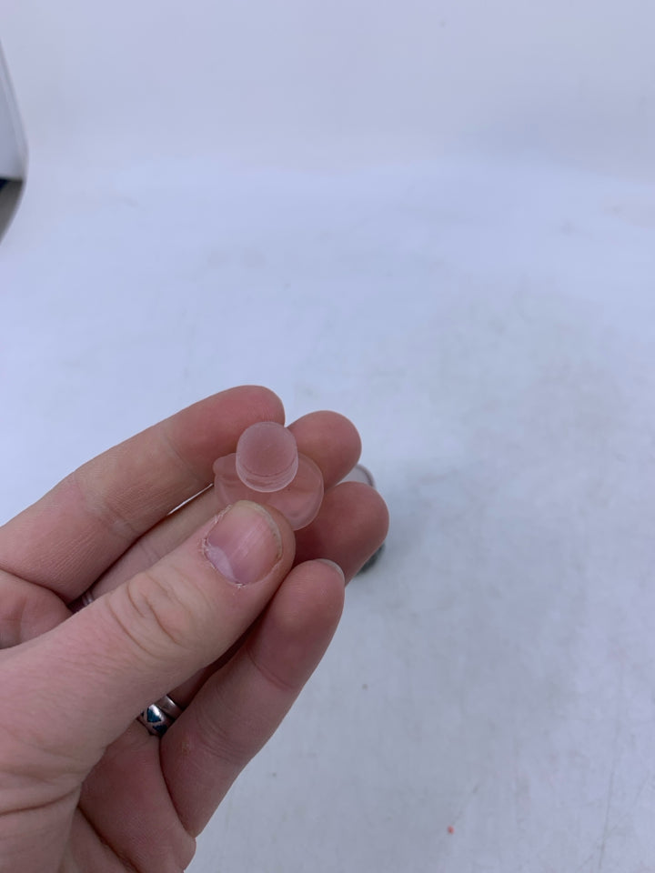 MINI PINK FROSTED GLASS PERFUME BOTTLE W/ METAL CASE IN BAG.