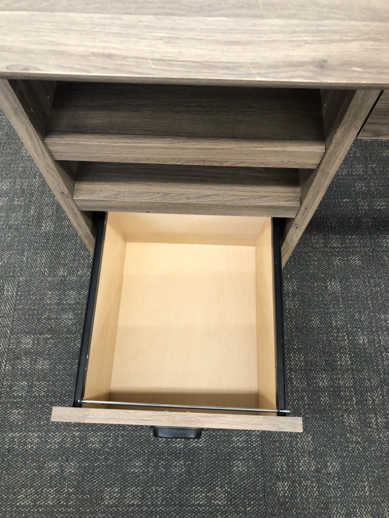 FAUX GREY WOOD DESK DRAWER 4 DRAWERS 2 CUBBIES.