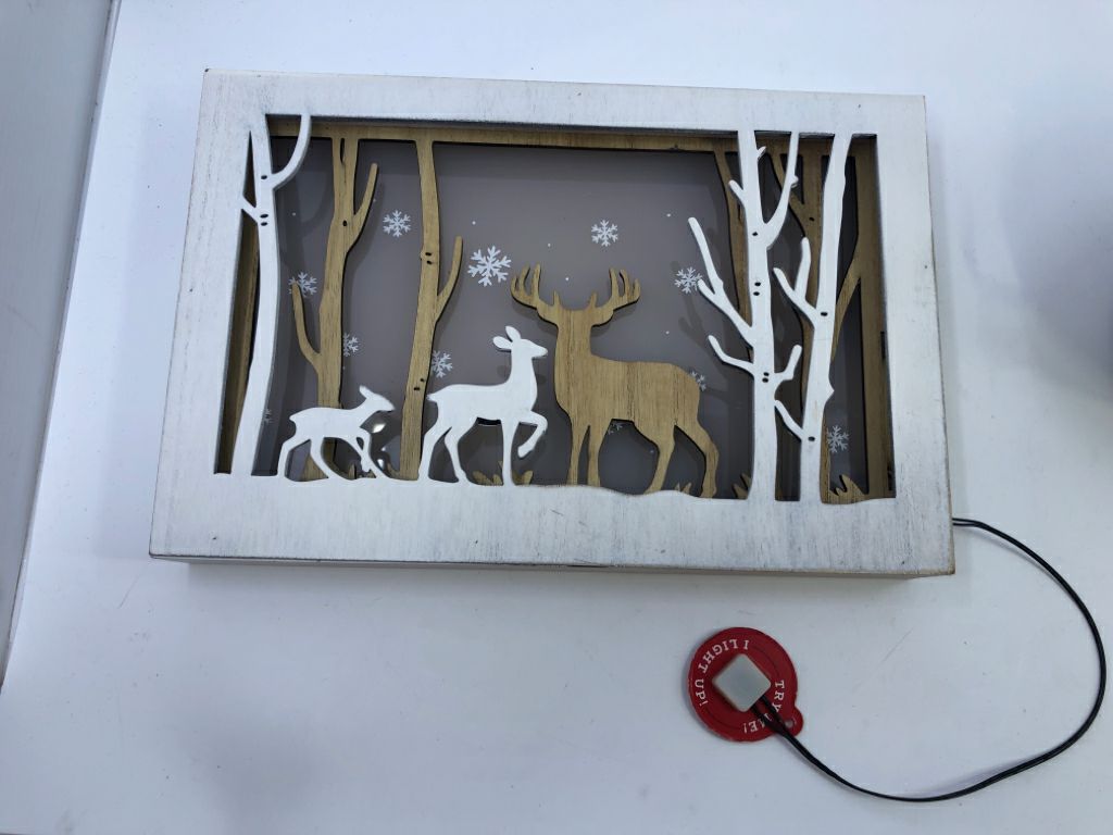 LIGHT UP 3D DEER IN WOODS WALL ART.