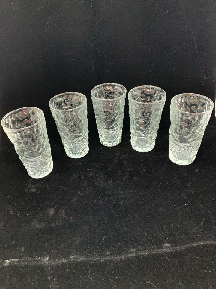 5 CRINKLE GLASS TUMBLERS.
