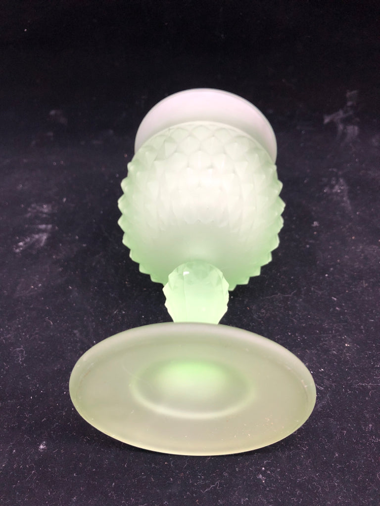 GREEN FROSTED GLASS GOBLET.