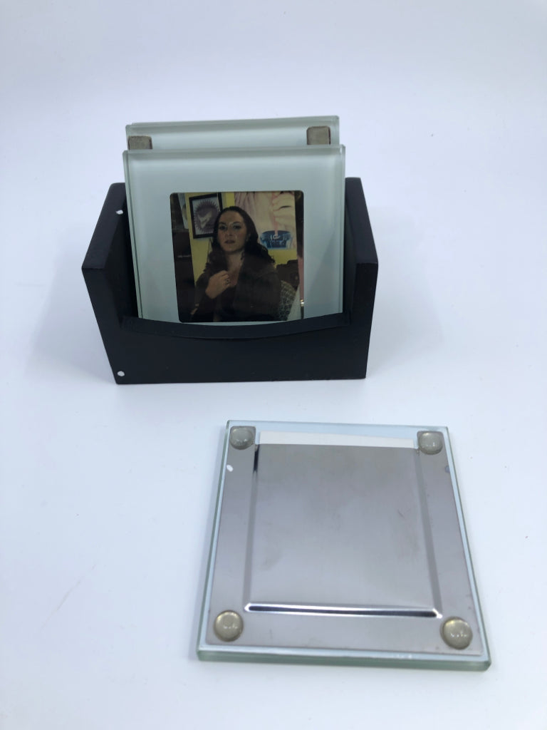 NIB 4 PHOTO COASTERS W/ HOLDER