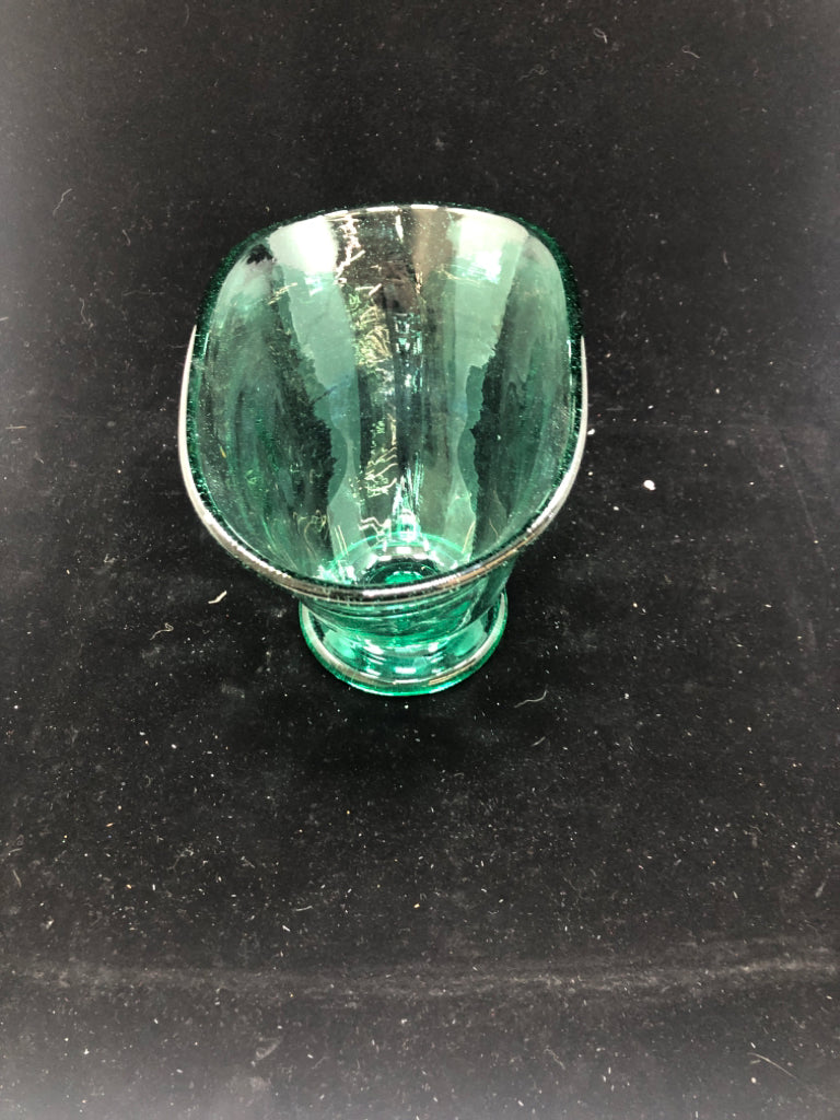 TEAL ART GLASS VASE.