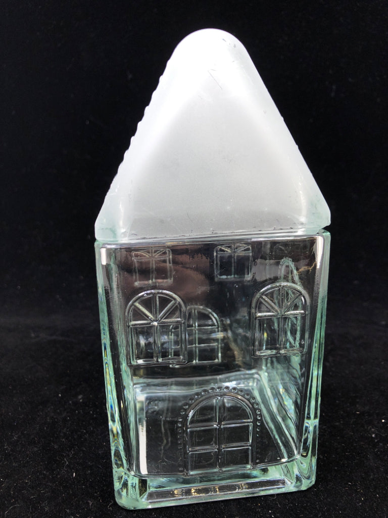 GLASS HOUSE CANISTER W/FROSTED LID.