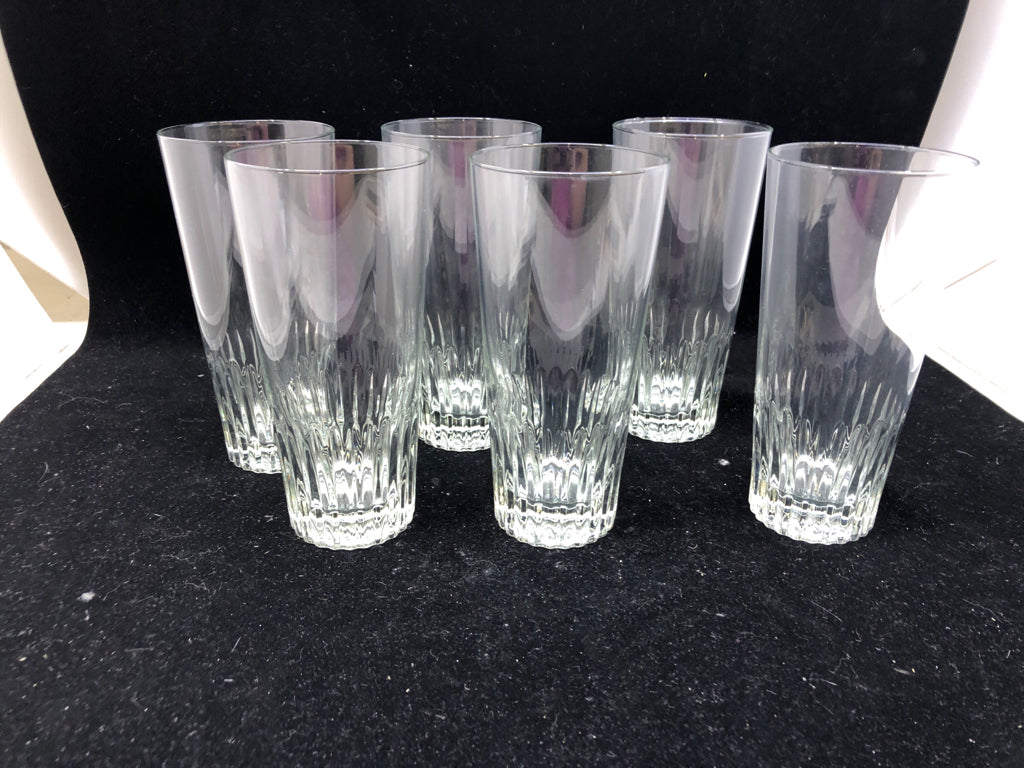 6 CUT GLASS BOTTOM WATER GLASSES.