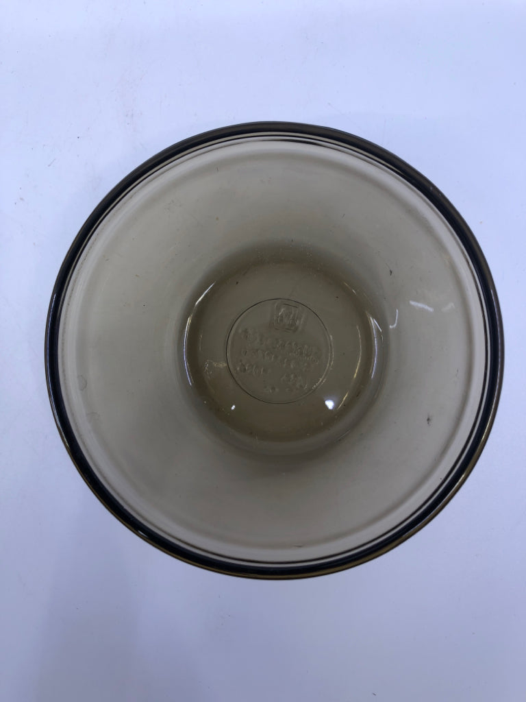 3 ANCHOR HOCKING BROWN SAUCE CUPS.