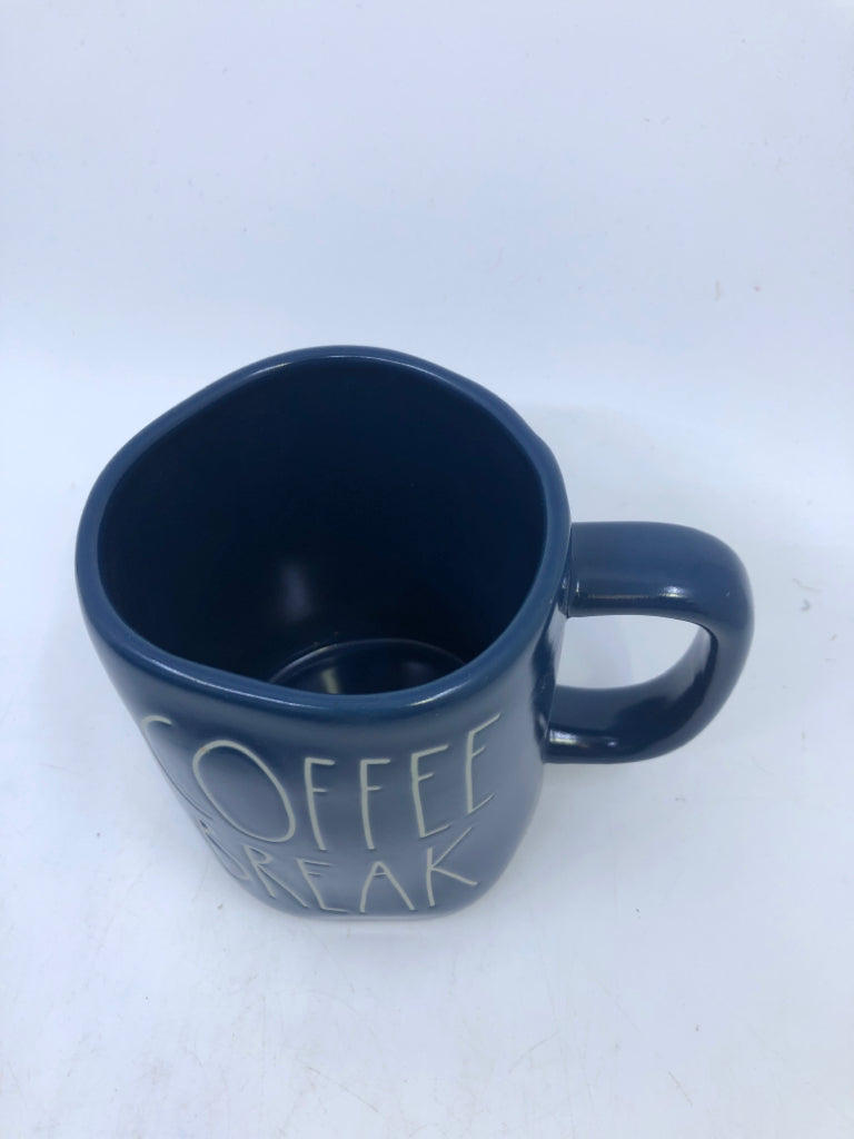 RAE DUNN BLUE COFFEE BREAK MUG.