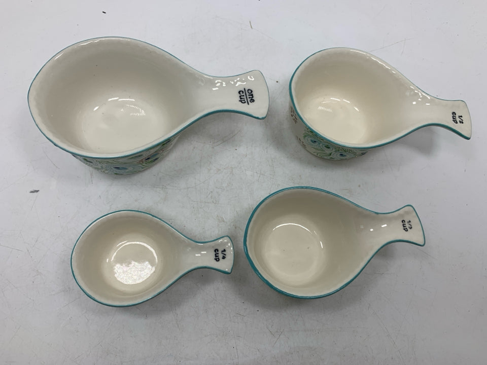 4PC CERAMIC PEACOCK FEATHERS MEASURING CUPS