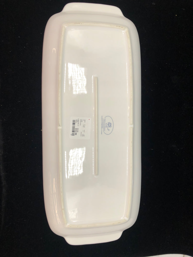 WHITE SERVING TRAY W/HANDLES MADE IN PORTUGAL.