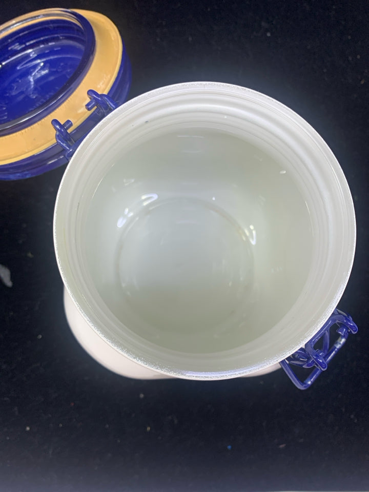 VTG WHITE CANISTER W BLUE LID.