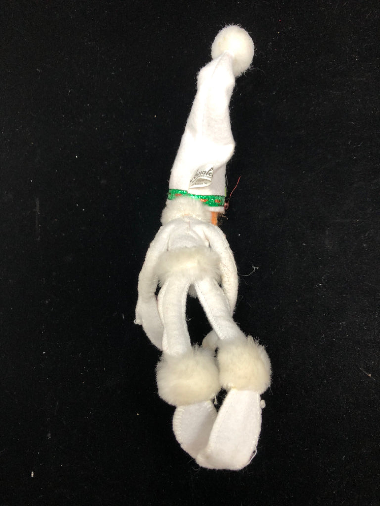 ANNALEE WHITE MINI ELF W/JINGLE BELL DECOR.