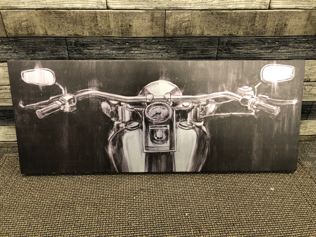 B&W MOTORCYCLE PAINTED CANVAS.