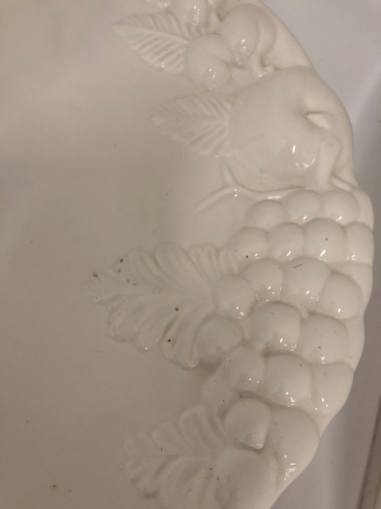 WHITE EMBOSSED FRUITS SERVING PLATTER.