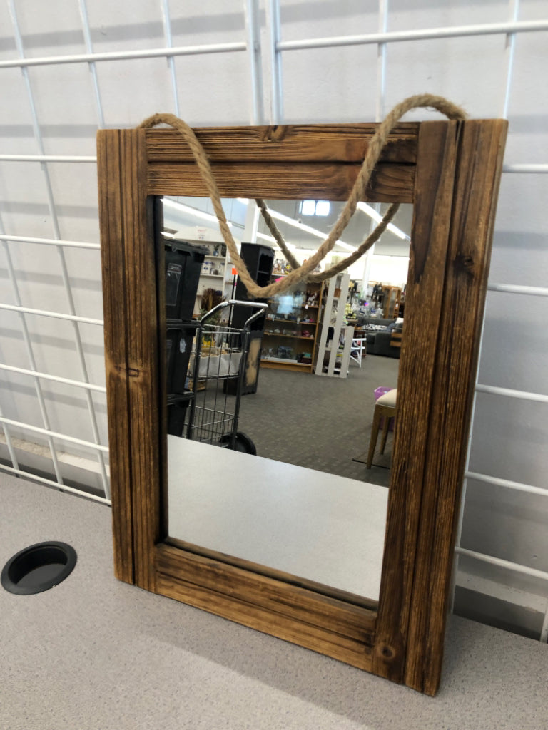 WOOD FRAMED MIRROR W/TWINE.