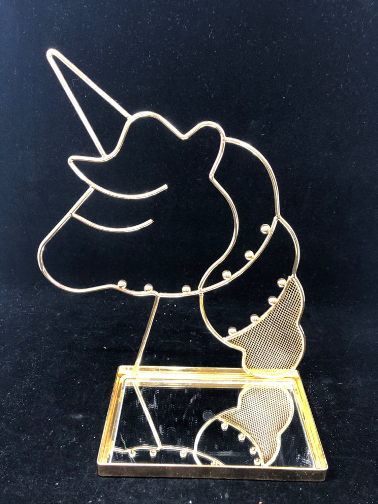 GOLD UNICORN JEWELRY STAND W MIRROR.