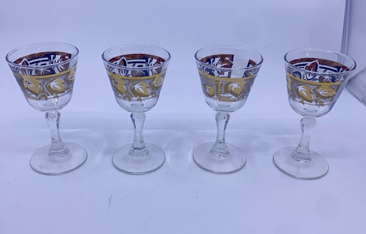 4 VTG GOLD LEAVES W FROSTED ACCENTS WINE GLASS GLASSES.