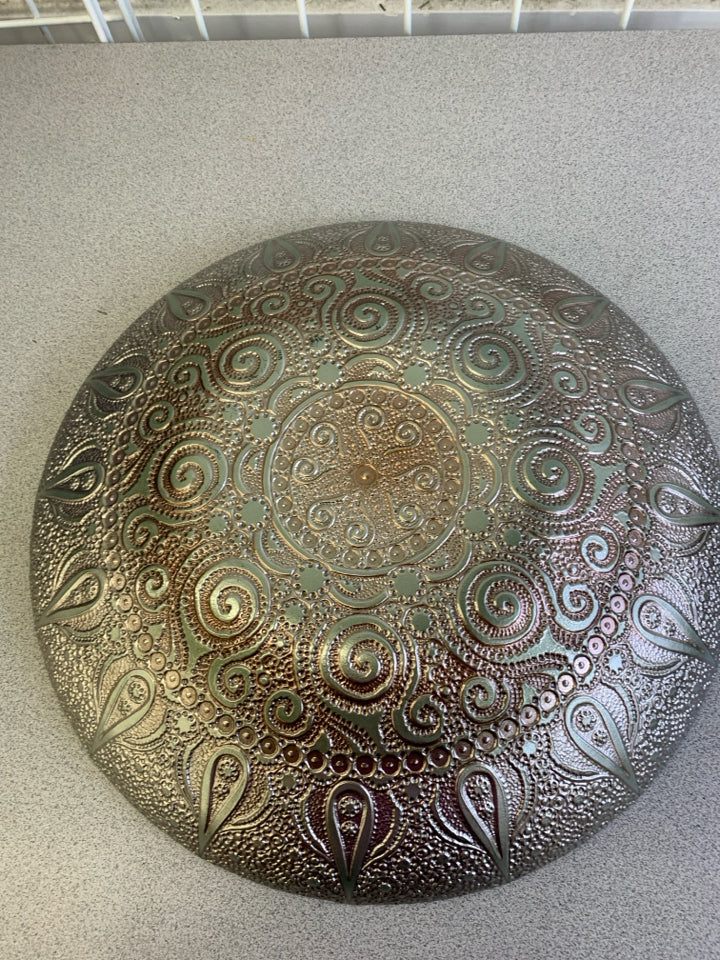 BROWN & BLUE CERAMIC/RESIN PAINTED BOWL CENTERPIECE W/SWIRLS.