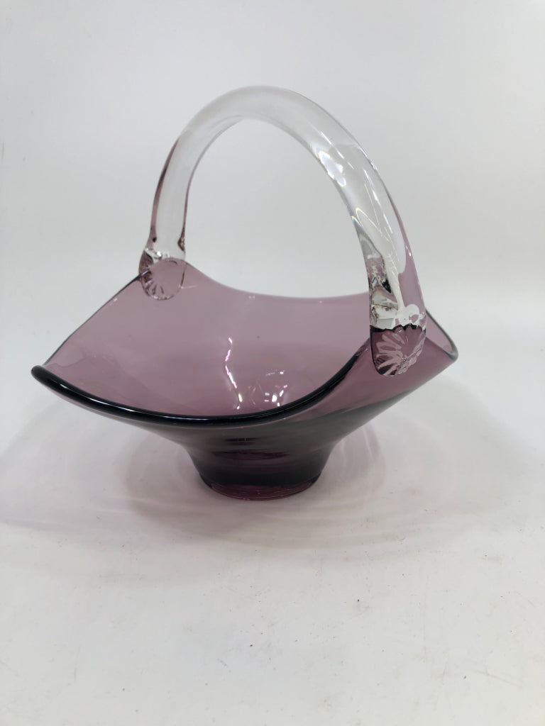PURPLE BLOWN GLASS BASKET.