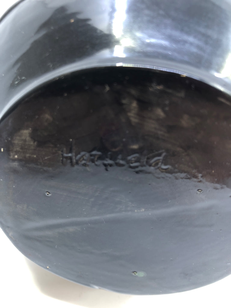 VTG BLACK W EMBOSSED PEOPLE DANCING PITCHER.