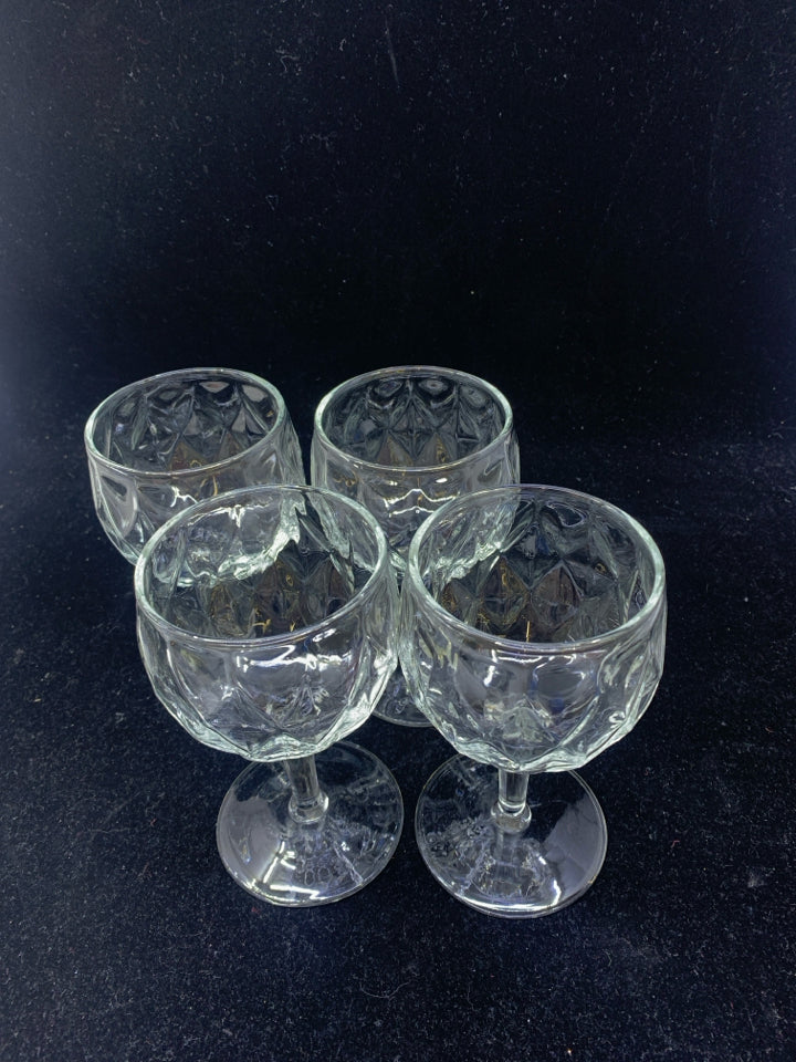 4 DIAMOND PATTERN BOTTOM WINE GLASSES.