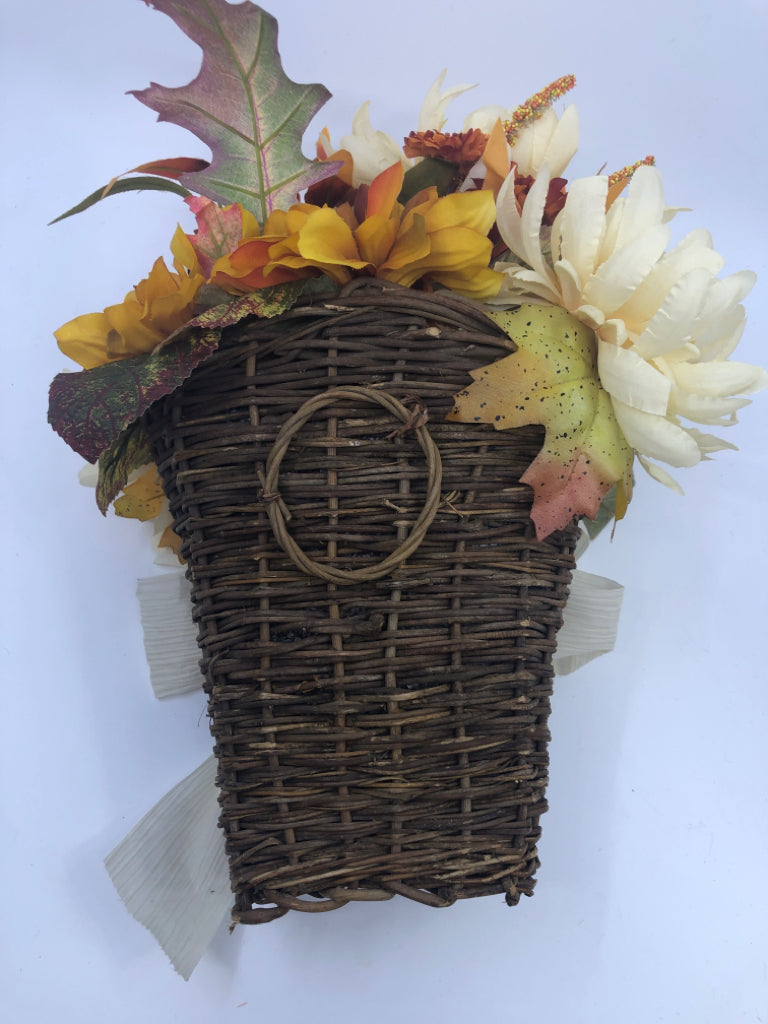 FALL FLOWERS IN BASKET WALL DECOR/DOOR HANGING.