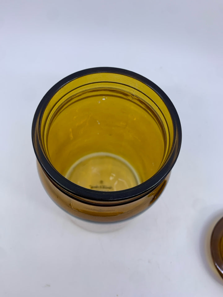 BROWN GLASS CANISTER W LID.