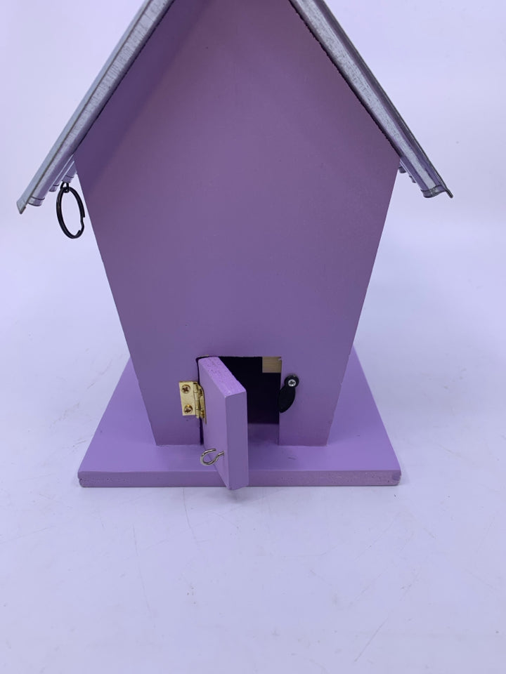 PURPLE BIRD HOUSE W/ GALVANIZED ROOF.