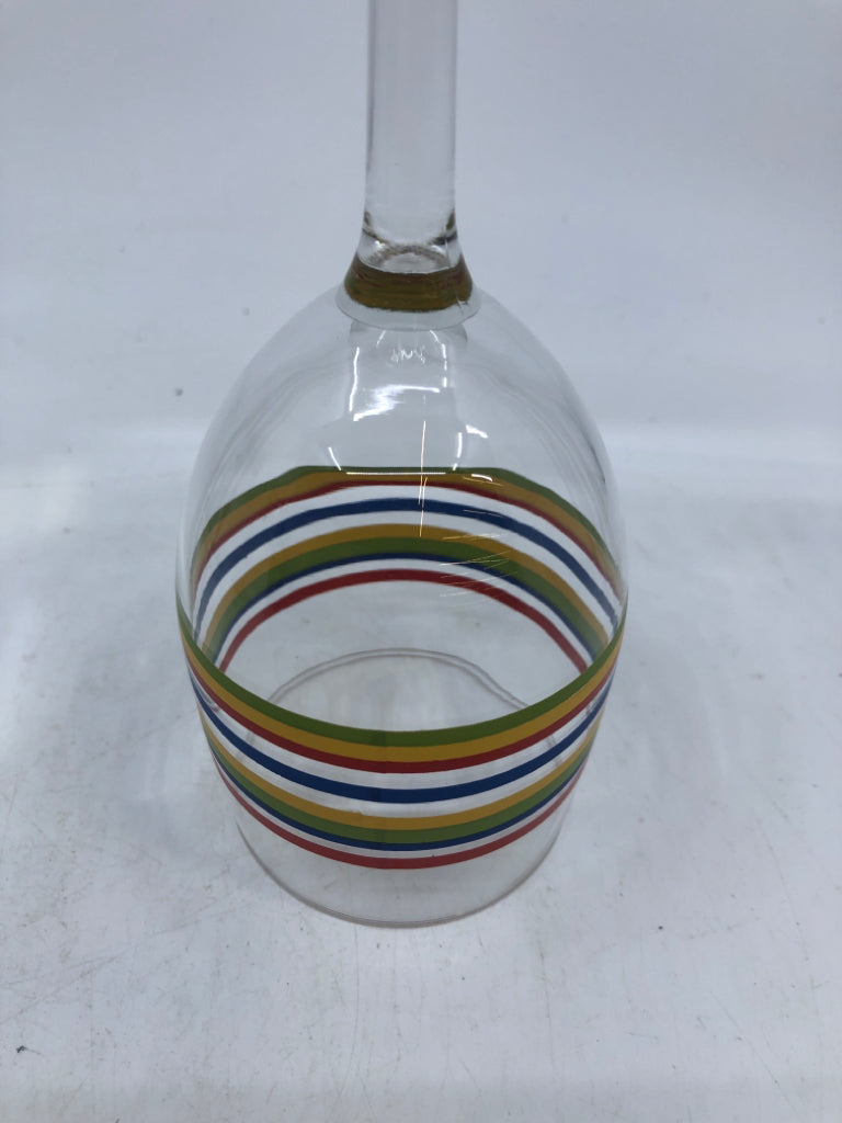 4 RAINBOW STRIPED WINE GLASSES.