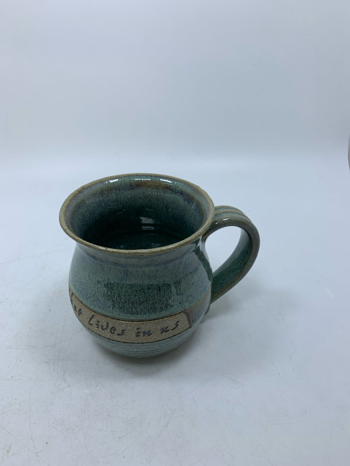 TEAL BLUE POTTERY BECAUSE OF THE TRUTH MUG.