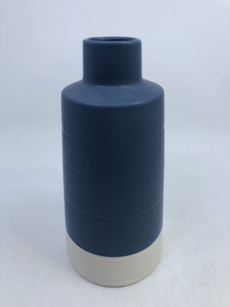 BLUE CERAMIC VASE W/ WHITE BOTTOM