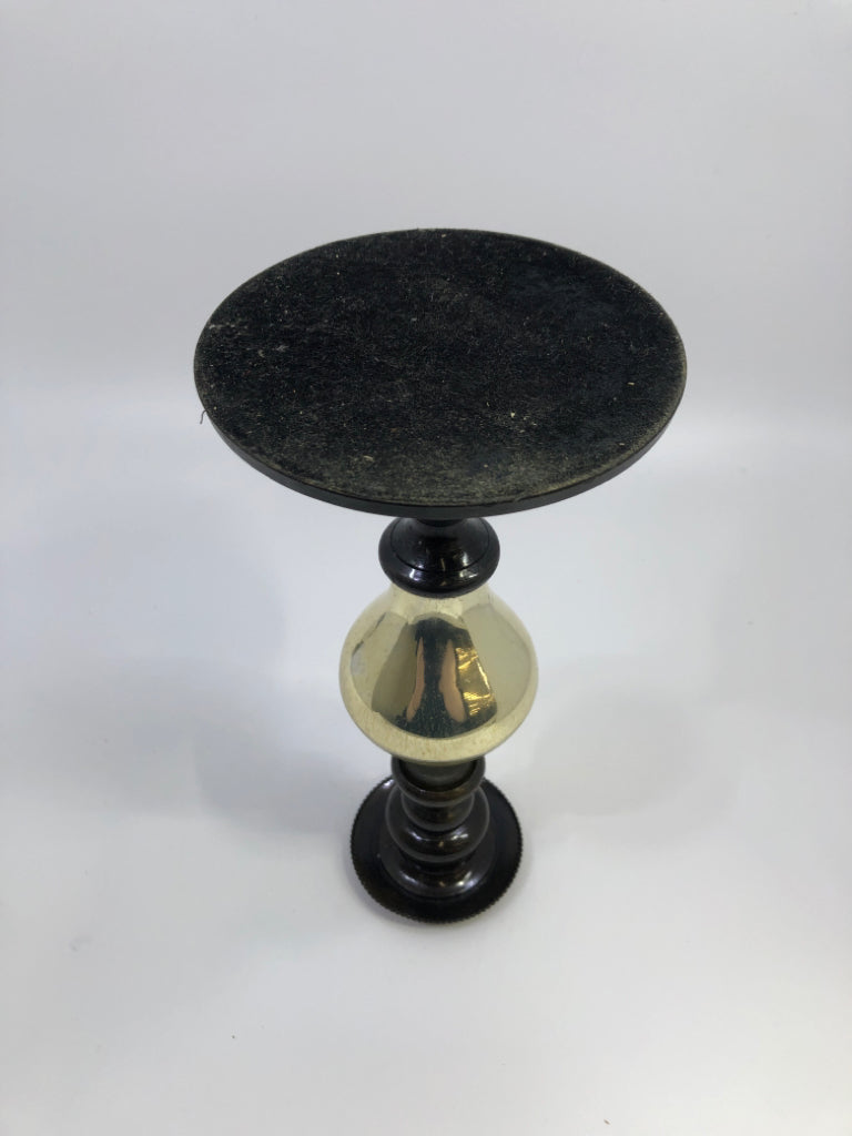 VTG METAL CANDLE HOLDER W/REFLECTIVE GLASS MIDDLE.