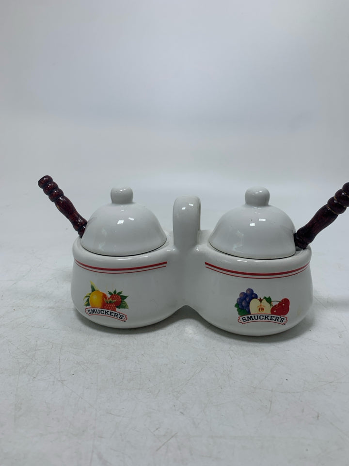 VTG SMUCKER'S DOUBLE JAM SERVER W/ SPOONS.