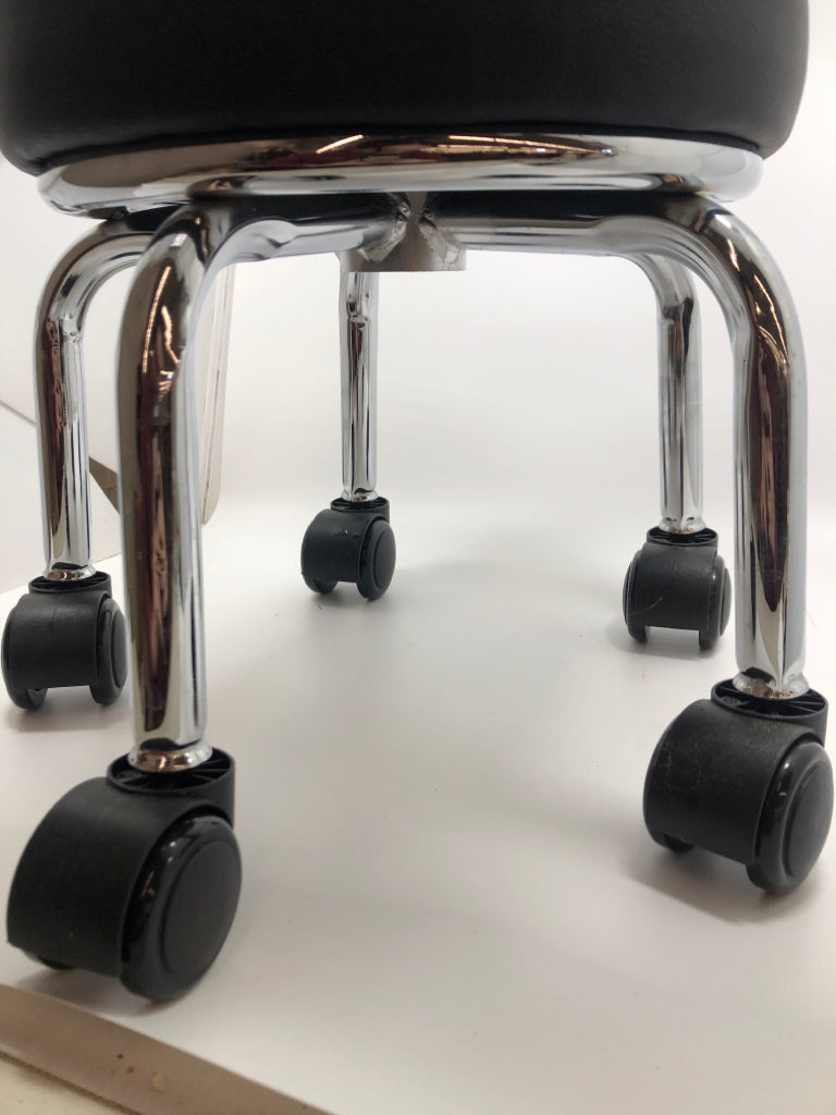FAUX LEATHER BLACK ROLLING STOOL.